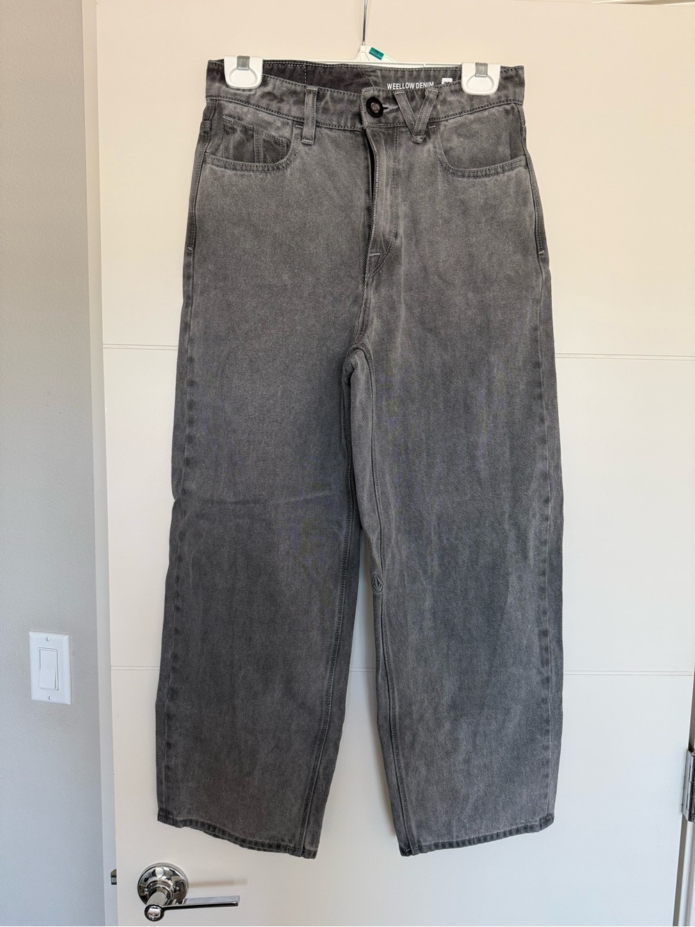 Volcom Willow Denim Gray Vintage Wash Wide Leg Jeans